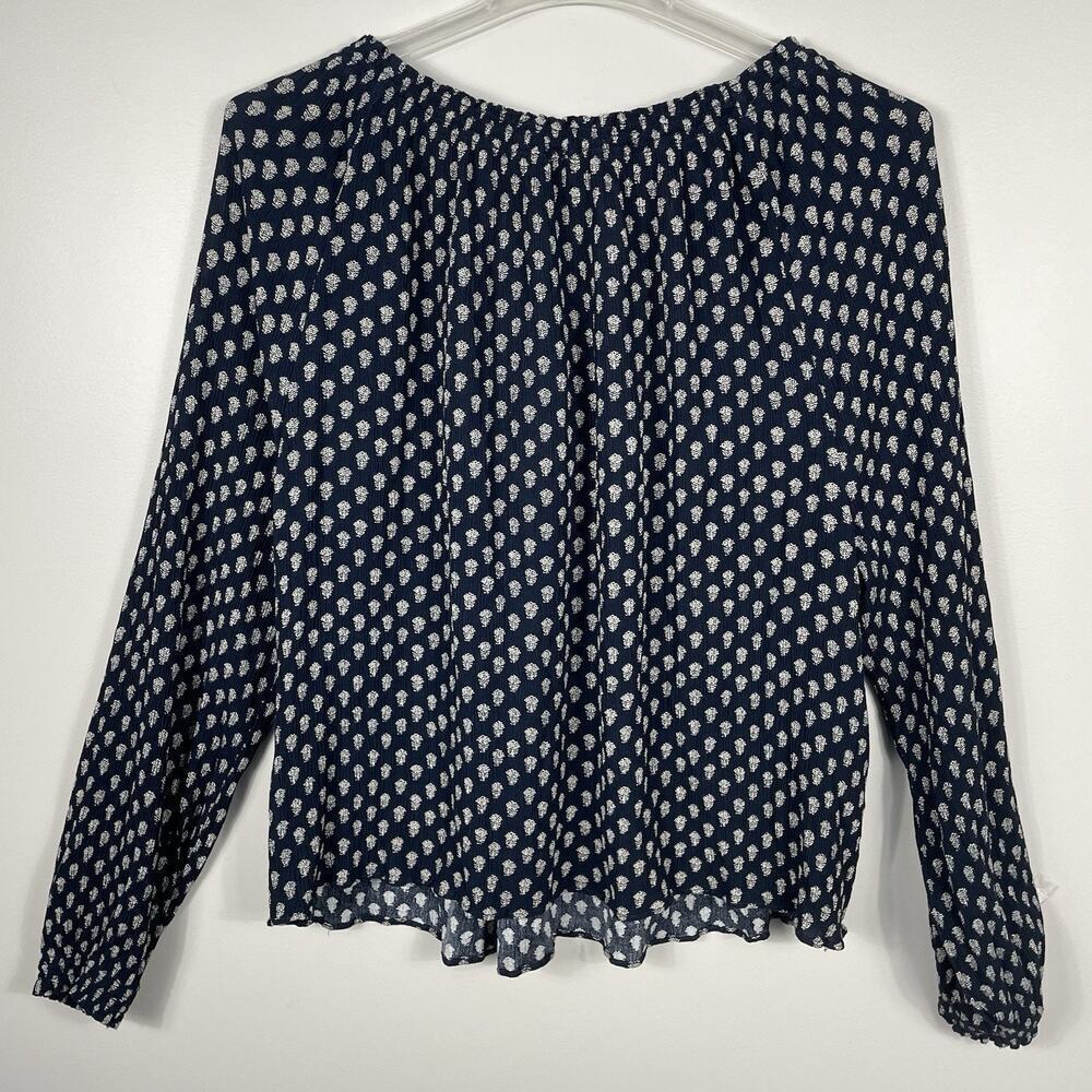 Faherty Emery Peasant Top Women's L Navy Lotus Floral Boho Cottagecore Prairie - Picture 2 of 9